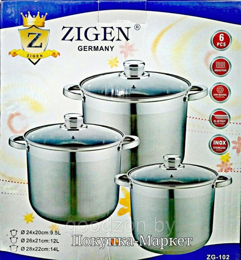 Набор кастрюль из 6 предметов Zigen ZG-102